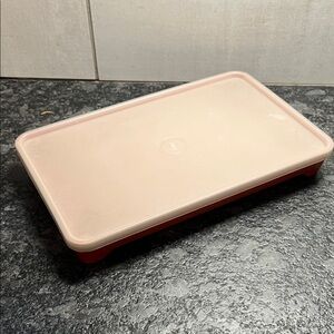 Tupperware Hot Dog Keeper Paprika Red and white Rectangular Container 10x6.